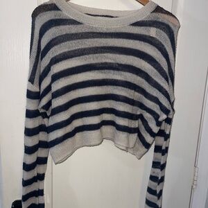 Full Tilt Cropped Navy and Cream Striped Sweater